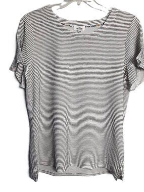 Ellie Blouse Size XL Pullover Short Sleeve Black/White Round Neck Easy Care.